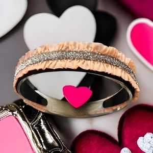 Black Satin Headband with Pink Glittery Ruffle Trimming